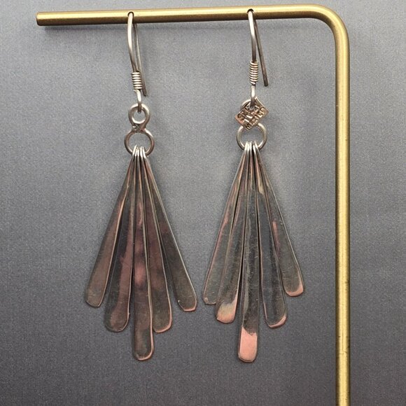 VTG Taxco TV-21 Sterling Silver Fan Dangle Earrings 2.75" Mexico 11.45g - Picture 5 of 9